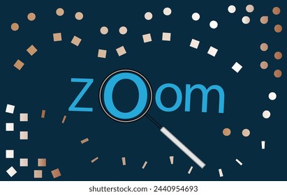 Magnifying glass, blue background,  vector icon with zoom lens effect 