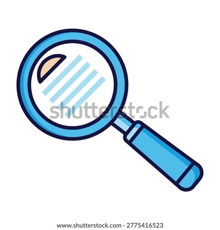 A magnifying glass with blue lines and a yellow object inside, symbolizing investigation and analysis