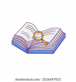 Magnifying glass book icon. Vector image on the theme of education, knowledge, science, research, etc.
