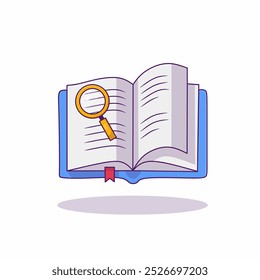 Symbol für vergrößerndes Glasbuch. Vektorbild zum Thema Bildung, Wissen, Wissenschaft, Forschung usw.
