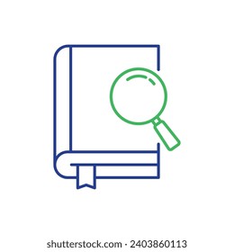 Magnifying Glass with Book Line Icon. Search Books concept. Bookstore Linear Icon. Search Button for Web Pages. Library and Bookstore symbol. Editable stroke. Vector illustration.