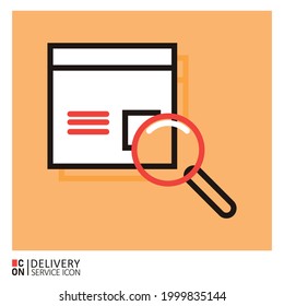 Magnifying glass and box. Vector image of delivery service icon.