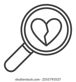 Magnifying Glass with Broken Heart vector Heartache concept minimalistic icon or symbol