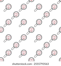 Magnifying Glass with Broken Heart vector Heartache concept minimalistic seamless pattern