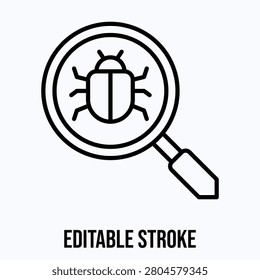 Magnifying Glass Bug Detection Icon, Editable Stroke Icon.