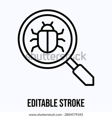 Magnifying Glass Bug Detection Icon, Editable Stroke Icon.