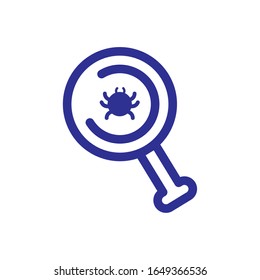 magnifying glass with bug icon over white background, thick line style, vector illustration