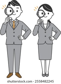 magnifying glass business person whole body vector