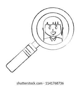 magnifying glass with businesswoman isolated icon