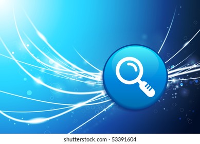 Magnifying Glass Button on Blue Abstract Light Background Original Illustration