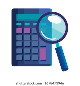 magnifying glass with calculator math and vector illustration design