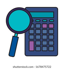 magnifying glass with calculator math and vector illustration design