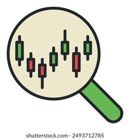 Magnifying Glass with Candlestick Chart concept colored icon or design element