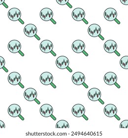 Magnifying Glass with Candlestick Chart concept colored seamless pattern