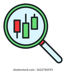 Magnifying Glass with candlestick pattern vector searching concept colored icon or sign