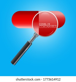 Magnifying Glass and Capsule Covid-19 Coronavirus 3D Logo