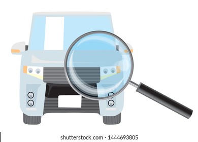Magnifying glass and car illustration. Car survey, assessment, inspection image illustration,Recreational Vehicle