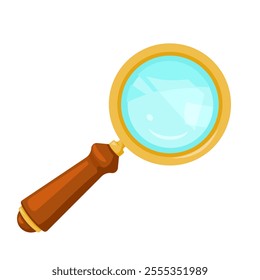 Magnifying Glass Cartoon Lens Icon Wooden Handle Illustration Color