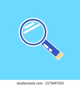 Magnifying glass with cartoon shape in blue color. Can be used for stickers or children's books.