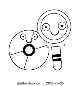 Magnifying glass and cd rom in black and white