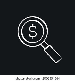 Magnifying glass chalk icon. Investment. Vector black illustration.
