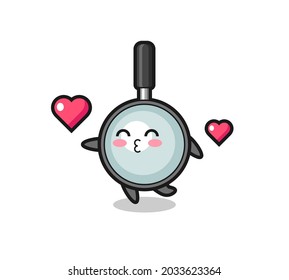 magnifying glass character cartoon with kissing gesture , cute style design for t shirt, sticker, logo element