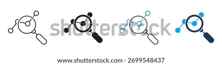Magnifying Glass With Chart Analysis Line and Solid Icon Set. Business Research Data Statistics Symbol Collection. Isolated Vector Illustration.