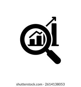 Magnifying Glass with Chart Analytics Search Flat Black Icon
