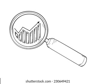 Magnifying Glass And Chart With Arrow, Vector, Sketch