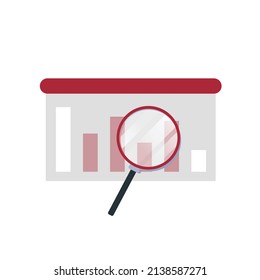 Magnifying glass with chart icon in flat style. Search color background. Business analytic illustration. Vector design object for you project 