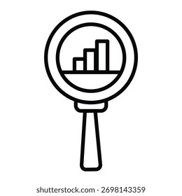 Magnifying glass with chart line vector icon representing business growth, data analysis, and statistics concept. Perfect for SEO, analytics, marketing, and financial research designs.