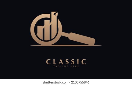 Magnifying glass With Chartbar abstract monogram vector logo template