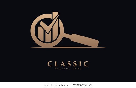 Cristal de aumento con chartbar modelo de logotipo de vector monograma abstracto