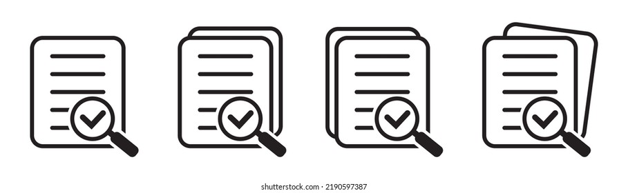 Magnifying glass check document icon. Papers with business report and magnifying glass. Process and examination concept icon vector.