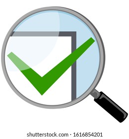 Magnifying glass and check mark