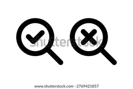 Magnifying Glass With Check Mark and X Mark Search Icons
