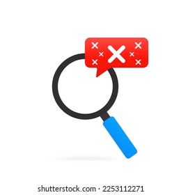 Magnifying glass with check marks set. Green and red backgrounds with trendy long shadow design. Magnifying glass and a tick and cross icons. Yes and No sign. Vector illustration