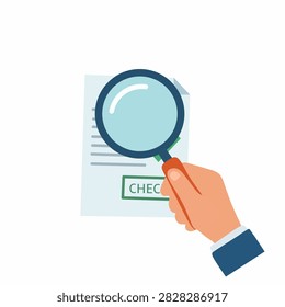 Magnifying glass checking a financial document, representing tax audit, verification and financial inspection