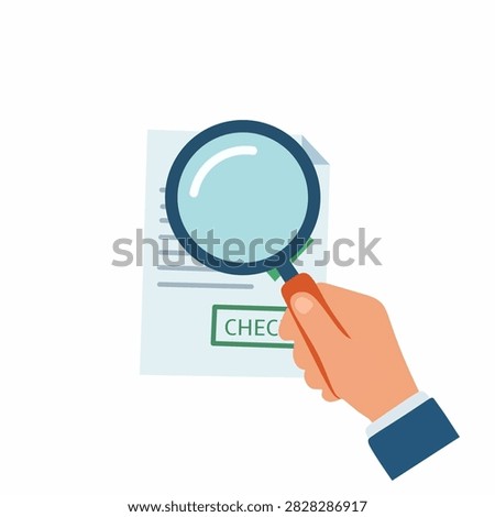 Magnifying glass checking a financial document, representing tax audit, verification and financial inspection