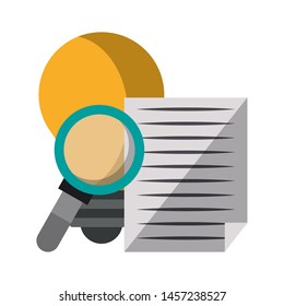 magnifying glass checking idea system technology cartoon vector illustration graphic design