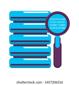 magnifying glass checking system codes in database technology disks cartoon vector illustration graphic design