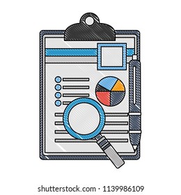 magnifying glass and checklist with document of statistics pie