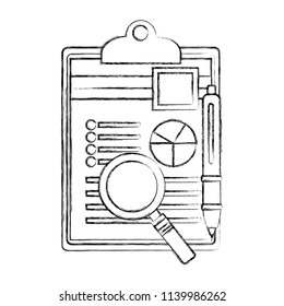 magnifying glass and checklist with document of statistics pie