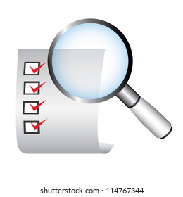 magnifying glass and checklist, vector