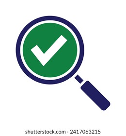 lupa con marca de verificación, vector de icono de acuerdo