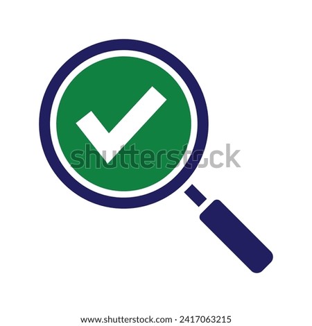 magnifying glass with checkmark, agreement icon vector