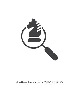 Magnifying glass and chess vector icon. filled flat sign for mobile concept and web design. Strategy Analysis glyph icon. Symbol, logo illustration. Vector graphics