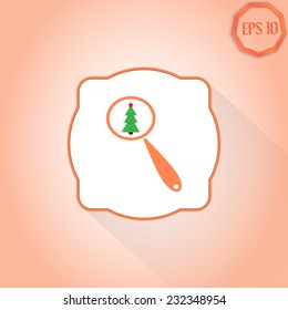 Magnifying glass with a Christmas tree. Search tree. Flat design style. Made in vector
