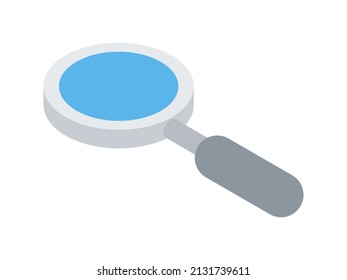 Magnifying glass with circle lens and handle isometric vector illustration. Optical magnifier zoom equipment for eyesight analyzing discovery and watching. Science research instrument for examination