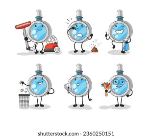 the magnifying glass cleaning group character. cartoon mascot vector